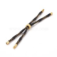 Nylon Cord Silder Bracelets, for Connector Charm Bracelet Making, with Rack Plating Golden Brass Findings, Long-Lasting Plated, Cadmium Free & Lead Free, Midnight Blue, 8-5/8~9 inch(22~22.8cm), 0.3cm, Hole: 2.6mm(MAK-C003-03G-25)