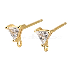 925 Sterling Silver Ear Stud Findings, with Cubic Zirconia, Triangle, 7x5.5mm, Hole: 1mm, Pin: 13x0.9mm(STER-F058-01G-01)