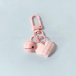 Acrylic Pendants Keychain, with Spray Painted Alloy Findings, Heart & Bell, Lavender Blush, 6cm(HEAR-PW0001-158B)