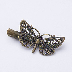 Iron Alligator Hair Clip Findings, with Brass Filigree Findings, Butterfly, Antique Bronze, Tray: 25x43mm, 48~52mm(PHAR-D008-A01)