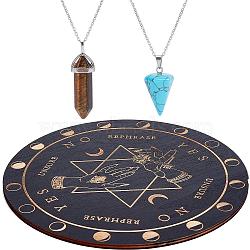 DIY Star of David Pendulum Board Dowsing Divination Making Kit, Including Natural Tiger Eye & Synthetic Blue Turquoise Pendants, Wood Pendulum Board, 304 Stainless Steel Cable Chain Necklaces, 5Pcs/box(DIY-CN0002-38)