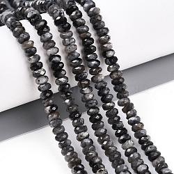 Natural Larvikite Beads Strands, Faceted, Rondelle, 3.5~4x2~2.5mm, Hole: 0.7~1mm, about 161~170pcs/strand, 14.69~15.35''(37.3~39cm)(G-T141-46)