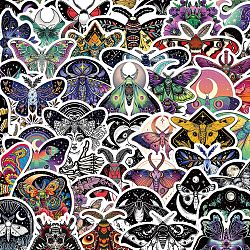 50Pcs PVC Adhesive Waterproof Stickers Self-Adhesive Stickers, Moth & Moon, for DIY Photo Album Diary Scrapbook Decoration, Insects, 40~80mm(PW-WG1E450-01)