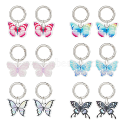 Printed Acrylic Shoe Charms, with Alloy Spring Gate Rings, Butterfly, Mixed Color, 53~60mm, 6 style, 2pcs/style, 12pcs/set(PALLOY-AB00080)