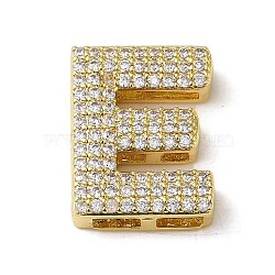 Brass Beads, with Clear Cubic Zirconia, Letter E, 20.5x15.5x5.5mm, Hole: 4.5x2.5mm(KK-D098-04E-G)