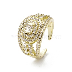 Rack Plating Brass Micro Pave Cubic Zirconia Open Cuff Rings, Octagon, Real 18K Gold Plated, Inner Diameter: 18mm(RJEW-K257-31G)