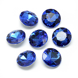 Pointed Back Glass Rhinestone Cabochons, Back Plated, Faceted, Flat Round, Cornflower Blue, 14x5.8mm(RGLA-T029-14mm-12)