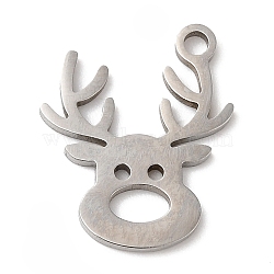 Non-Tarnish Christmas 201 Stainless Steel Pendants, Elk Charm, Stainless Steel Color, 15.5x12.5x1mm, Hole: 1.5mm(X-STAS-D053-07P)