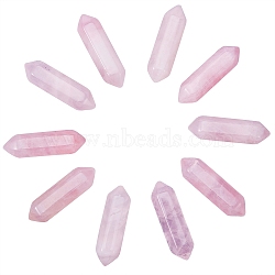 Faceted Natural Rose Quartz Healing Stones, Reiki Energy Balancing Meditation Therapy Wand, Double Terminated Points, for Wire Wrapped Pendants Making, No Hole/Undrilled, 30~32x9x9mm, 10pcs(G-SZ0001-54)