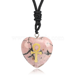 Natural Rhodonite Heart Engraved AnKh Cross Pendant Personalized DIY Necklaces(SC1205-10)