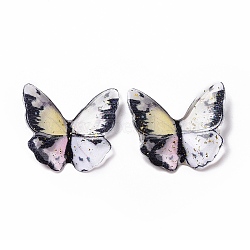 Transparent Resin Cabochons, with Gold Foil, Butterfly, Floral White, 21.5~22x22~24.5x1.5~4.7mm(RESI-L036-10A-06)