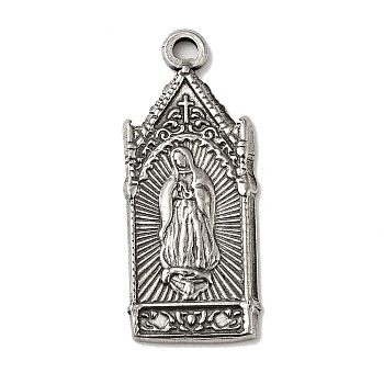 304 Stainless Steel Pendants, Arch with Virgin Pattern Charms, Antique Silver, 29x12x2mm, Hole: 1.8mm