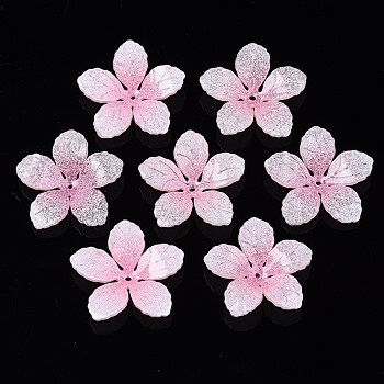 Plastic Beads, Flower, Pink, 22x23x4mm, Hole: 0.8mm