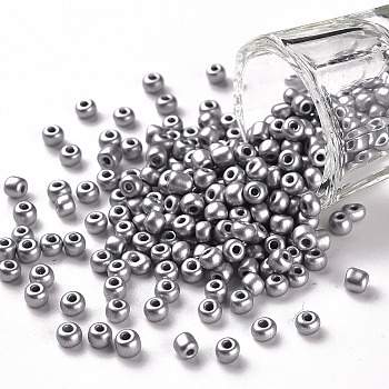 Baking Paint Glass Seed Beads, Silver, 6/0, 4~5x3~4mm, Hole: 1~2mm, about 4500pcs/bag