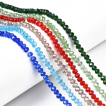 Electroplate Glass Beads Strands, AB Color Plated, Faceted, Rondelle, Mixed Color, 4x3mm, Hole: 0.4mm, about 113~115pcs/strand, 41~42cm