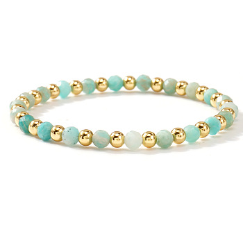Natural Amazonite Beaded Stretch Bracelets, Stackable Bracelets for Women, Round, 6.89 inch(17.5cm)