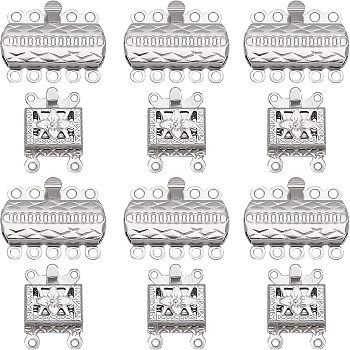 316 Stainless Steel Box Clasps, Multi-Strand Clasps, Rectangle, Stainless Steel Color, 24sets/box