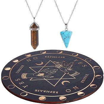 DIY Star of David Pendulum Board Dowsing Divination Making Kit, Including Natural Tiger Eye & Synthetic Blue Turquoise Pendants, Wood Pendulum Board, 304 Stainless Steel Cable Chain Necklaces, 5Pcs/box