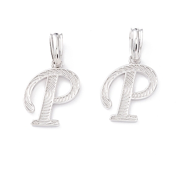 Rack Plating Eco-Friendly Brass Letter Pendants, Real Platinum Long-Lasting Plated, Cadmium Free & Lead Free, Letter.P, 17x13x1.4mm, Hole: 6.5x3.3mm