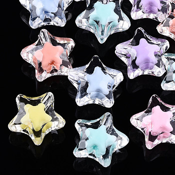 Transparent Acrylic Beads, Bead in Bead, Star, Mixed Color, 15x15.5x8.5mm, Hole: 1.8mm, about 485pcs/500g