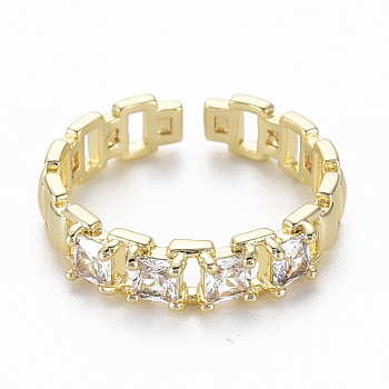Brass Micro Pave Clear Cubic Zirconia Cuff Rings, Open Rings, Nickel Free, Real 16K Gold Plated, US Size 6 3/4(17.1mm)