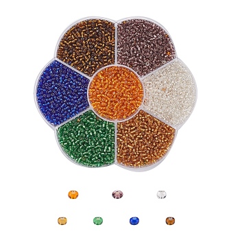 7 Colors Glass Round Seed Beads, Silver Lined Round Hole Beads, Small Craft Beads, for DIY Jewelry Making, Mixed Color, 12/0, 2mm, Hole: 1mm, about 650pcs/color, 4550pcs/box