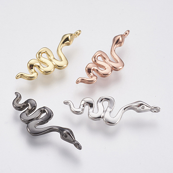 Brass Charms, Lead Free & Cadmium Free, Snake, Mixed Color, 28x9x3.5mm, Hole: 1.2mm