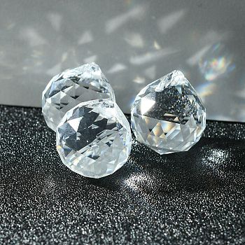 Clear Faceted Ball-Shaped Glass Pendants, Crystal Suncatcher, 20mm in diameter, 23mm thick, hole:2mm