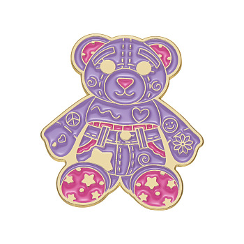 Enamel Pins, Cute Cartoon Brooch, Shiny Purple Little Teddy Bear Girl Birthday Gift, Lilac, 29x27mm