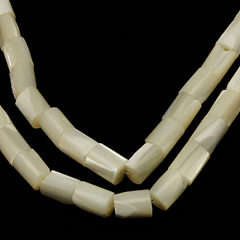 Natural White Shell Beads Strands, Mother of Pearl Shell Beads, Column, White, about 6mm wide, 14mm long, hole: 1mm, 29 pcs/strand, 16 inch