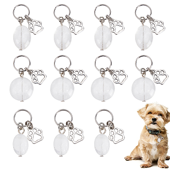 18Pcs Natural Quartz Crystal Keychains, with 304 Stainless Steel Split Rings, Iron Flat Head Pins and Alloy Paw Print Charms, Pet Theme, 33~35mm