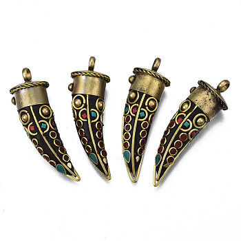 Handmade Indonesia Big Pendants, with Golden Tone Brass Findings, OX Horn Shape, Coconut Brown, 57~62x18mm, Hole: 5.5mm