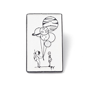 Rectangle Tarot Card Enamel Pin, Electrophoresis Black Alloy Brooch for Backpack Clothes, Balloon Pattern, 40x23.5x1.5mm, Pin: 1mm