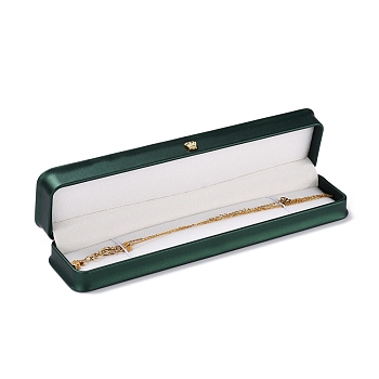 PU Leather Jewelry Box, with Resin Crown, for Necklace Packaging Box, Rectangle, Dark Green, 5.6x24.2x3.8cm