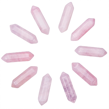 Faceted Natural Rose Quartz Beads, Healing Stones, Reiki Energy Balancing Meditation Therapy Wand, Double Terminated Point, for Wire Wrapped Pendants Making, No Hole/Undrilled, 30~32x9x9mm, 10pcs