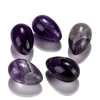 Natural Amethyst Pendants, Easter Egg Stone, 31x20x20mm, Hole: 2mm