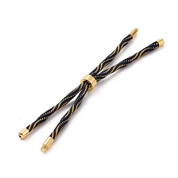 Nylon Cord Silder Bracelets, for Connector Charm Bracelet Making, with Rack Plating Golden Brass Findings, Long-Lasting Plated, Cadmium Free & Lead Free, Midnight Blue, 8-5/8~9 inch(22~22.8cm), 0.3cm, Hole: 2.6mm