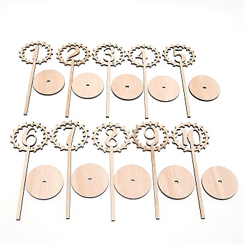 Wooden Table Plate Display Decoration, Ring with Number1~20 and Flat Round Base, Number Pattern, 215x79x69mm, 10pcs/set