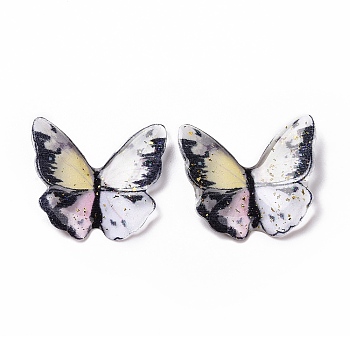 Transparent Resin Cabochons, with Gold Foil, Butterfly, Floral White, 21.5~22x22~24.5x1.5~4.7mm