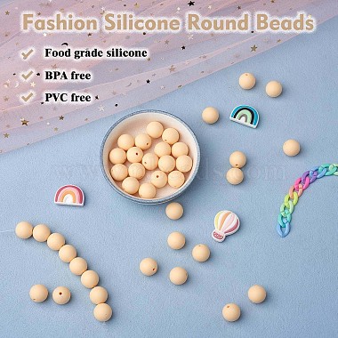 100Pcs Silicone Beads Round Rubber Bead 15MM Loose Spacer Beads for DIY Supplies Jewelry Keychain Making(JX449A)-2