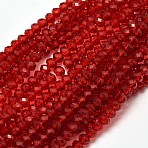 Faceted Rondelle Transparent Glass Beads Strands, Dark Red, 3.5x2mm, Hole: 0.8~1mm, about 105~110pcs/strand, 29~31cm(EGLA-J134-3x2mm-B02)