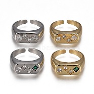 Brass Micro Pave Cubic Zirconia Cuff Rings, Open Rings, Cadmium Free & Lead Free, Rectangle with Star, Mixed Color, US Size 7(17.3mm)(RJEW-H538-06)