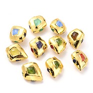Cat Eye Beads, with Golden Tone Brass Findigs, Rhombus, Colorful, 25~29x20~24x13~14.5mm, Hole: 1.2~2mm(CE-B002-04G-C)