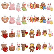 32Pcs 16 Style Opaque Resin Pendants, with Platinum Tone Iron Loops, Rabbit/Bear/Chicken, Mixed Color, 19~30x12~21.5x6~9mm, Hole: 1.8~2.5mm, 2pcs/style(RESI-CA0001-69)