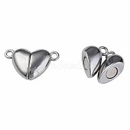 304 Stainless Steel Magnetic Clasps, Heart, Stainless Steel Color, 11x17x5mm, Hole: 1.5mm(STAS-N087-55-55P)