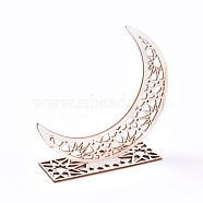 Eid Mubarak Wooden Ornaments, Ramadan Wood Tabletop Decoration, Moon, Blanched Almond, 150x149x2.5mm(X-WOOD-D022-A02)