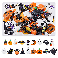 40Pcs 20 Styles Opaque Resin Pendants, Halloween Charms, with Platinum Plated Iron Loops, Cat & Bat & Ghost & Pumpkin, Mixed Shapes, Mixed Color, 22.5~34x16~30x4.5~8mm, Hole: 1.8~2mm, 2pcs/style(RESI-FH0001-55)
