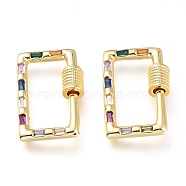 Brass Micro Pave Cubic Zirconia Screw Carabiner Lock Charms, for Necklaces Making, Rectangle, Golden, Colorful, 22.5x14.5x5mm(KK-M206-12G-02)