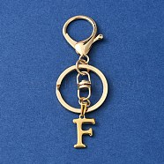 304 Stainless Steel Initial Letter Charm Keychains, with Alloy Clasp, Golden, Letter F, 8.5cm(KEYC-YW00005-06)