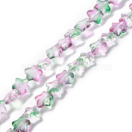 Transparent Glass Beads Strand, with Glitter Powder, Star, Medium Sea Green, 7.5~8x8.3x4mm, Hole: 0.7~1mm, about 50pcs/strand, 14.72~14.92 inch(37.4~37.9cm)(GLAA-F112-04D)